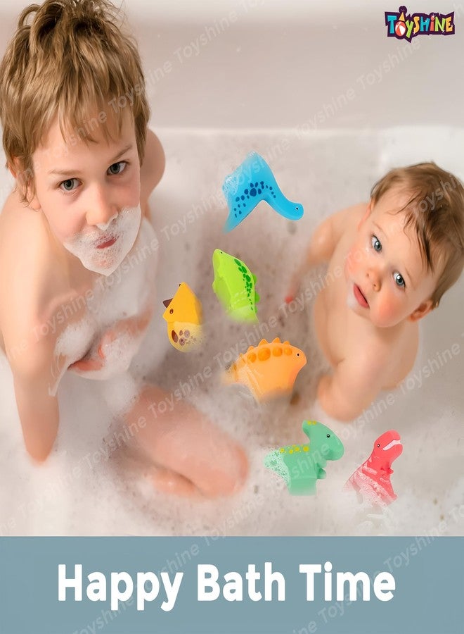 توي شاين مجموعة ألعاب توي شاين المكونة من 6 قطع، بتصميم ديناصورات ملونة غير سامة وخالية من العفن، تصدر أصواتًا، مناسبة للاستحمام/المسبح، ألعاب ضغط للاستحمام للأطفال الصغار والرضع - Image 4